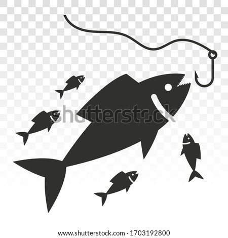 Fisherman fishing a fish with a hook lure flat icon on a transparent background