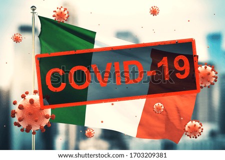 Concept of a quarantined country with the Italian flag, due to the coronavirus COVID-19
