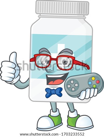 Supplement bottle talented gamer mascot design play game with controller