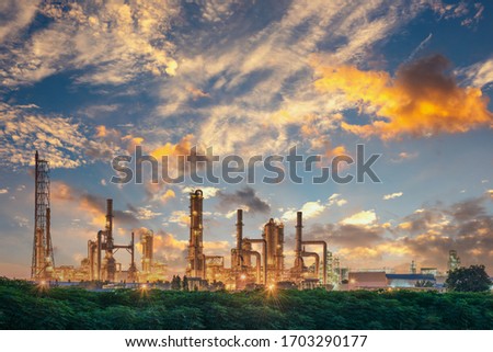 Process Building of Oil and Gas Refinery Plant, Manufacturing Petrochemical Industry and Production Oil Tank at Sunrise Scene. Business Fuel Energy Industrial and Gas Petroleum Product, Manufacturer