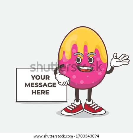 An illustration of Easter Egg cartoon mascot character with whiteboard