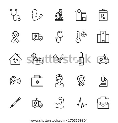 Simple set of medical modern thin line icons. Trendy design. Pack of stroke icons. Vector illustration isolated on a white background. Premium quality symbols.
