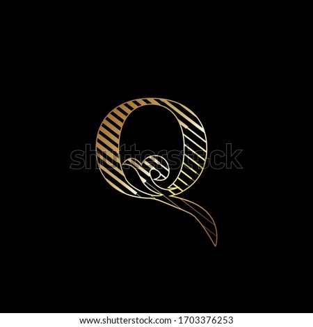 Initai Letter Q Luxury  Logo Icon Golden Stripe Line Vector Design Concept.