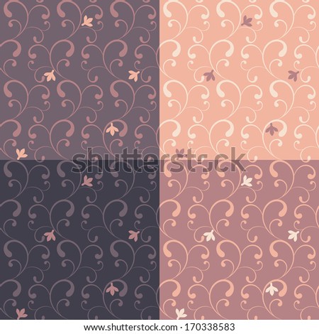 Collection set of four cute seamless pattern in soft pastel grey, pink, lilac, beige, purple colors with spring romantic design. raster copy