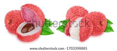 Set of compositions with litchi fruits isolated on white background. As design element.