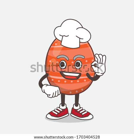 An illustration of Easter Egg cartoon mascot character in a chef dress and white hat