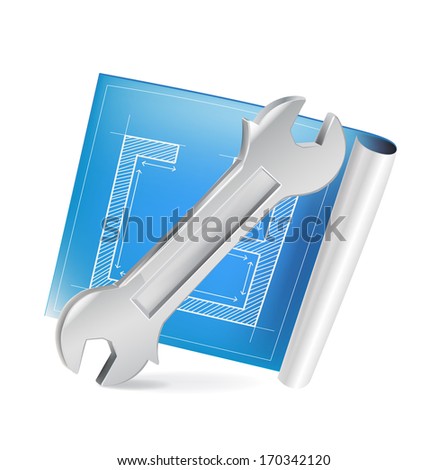 construction plan and tool isolated on white background