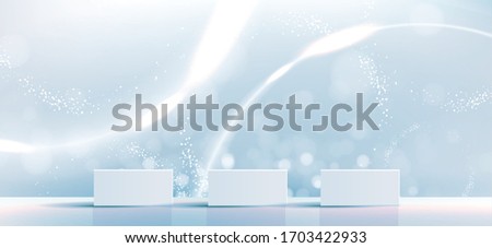 Cosmetic background for product, branding and packaging presentation. geometry form square molding on podium stage with blue glittering light effect background. vector design. Royalty-Free Stock Photo #1703422933