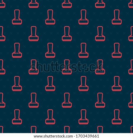 Red line Stamp icon isolated seamless pattern on black background.  Vector Illustration