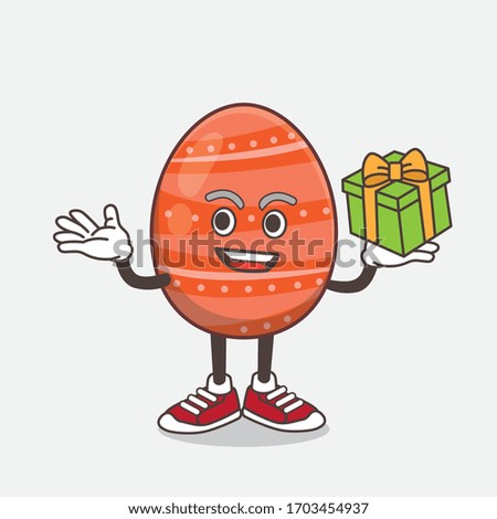 An illustration of Easter Egg cartoon mascot character with a box of gift