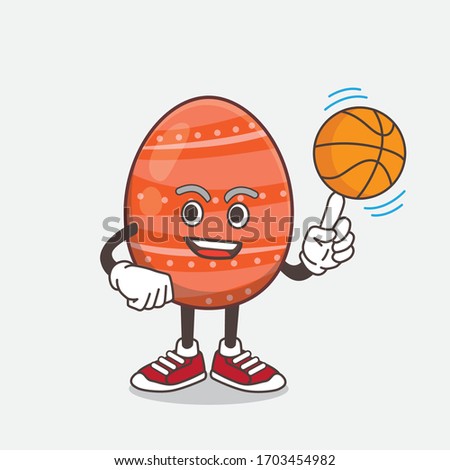 An illustration of Easter Egg cartoon mascot character with a basketball