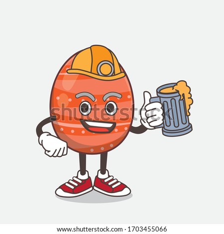 An illustration of Easter Egg cartoon mascot character holding a glass of beer