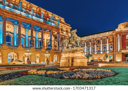 Courtyard of the Royal Palace in Budapest. Night time. Hungary.