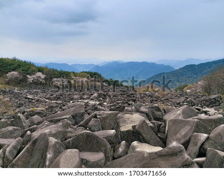 The landscape of mountains with numerous rocks that nature has created over a long period of time.