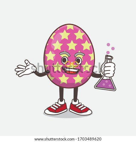An illustration of Easter Egg cartoon mascot professor character with glass tube