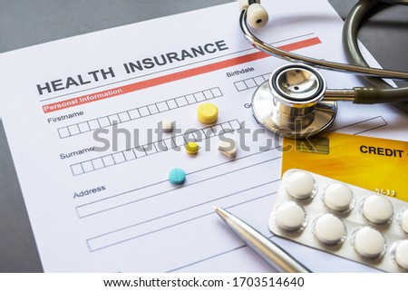 Health insurance form with model and policy document  
