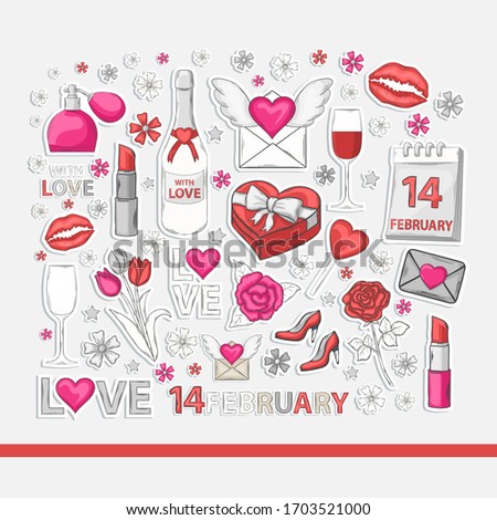 Valentines Day icon sticker set.Hand draw isolated on a white background sign