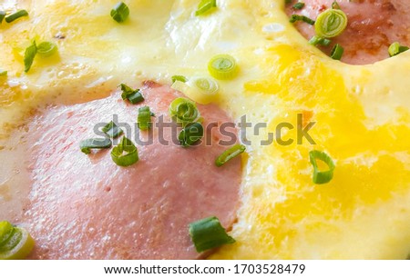 Fried eggs with sausage and onion

