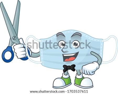 Cute Barber surgery mask cartoon character style with scissor