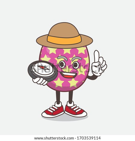 An illustration of Easter Egg cartoon mascot character having a compass