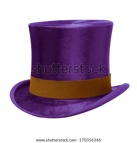 Purple Top Hat with brown band, isolated against white background Royalty-Free Stock Photo #170356346