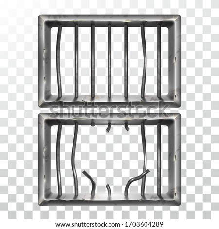 Prison Window And Broken Metallic Bars Set Vector. Damaged Prison Metal Steel Lattice. Gaol Jail Security Grunge Iron Grid, Confine Cage Realistic Illustrations Royalty-Free Stock Photo #1703604289