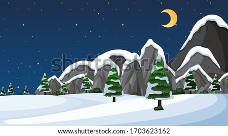 Scene with snow on the field at night time illustration