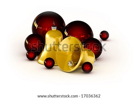 Golden jingle bells with red ornaments