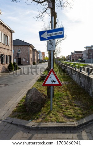 "one way" written in german on the sign, Quarantine days in Gronau in Germany