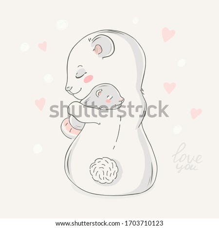 Animal family character. Vector illustration. Mom and baby. Happy mother's day. Mom I love you.
