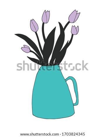 Purple tulips in a blue vase vector illusation