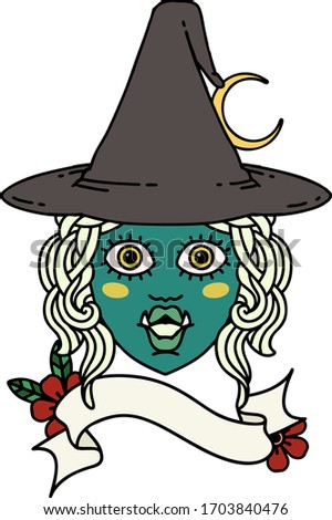 Retro Tattoo Style half orc witch character face