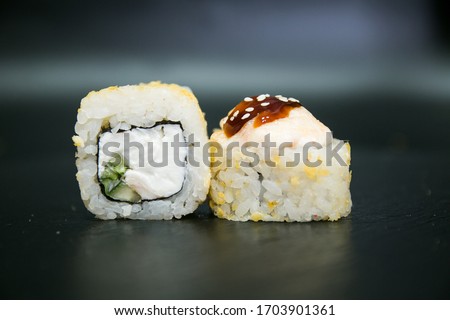 Food photo rolls for the menu. Japanese and Chinese cuisine.