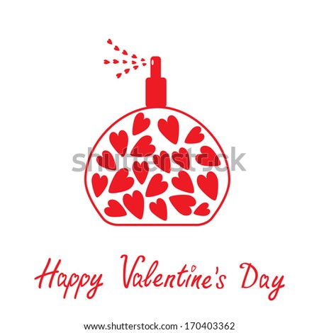 Perfume with hearts inside. Happy Valentines Day card.  Vector illustration. 