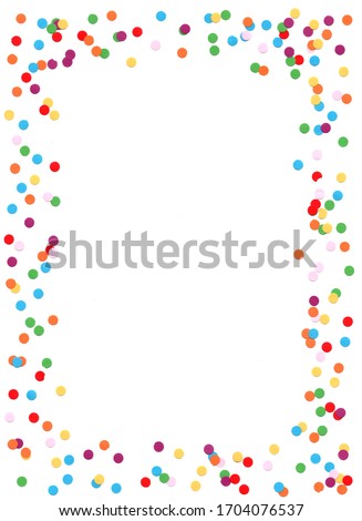 Colorful confetti frame. Color dots in the boder. Framework with white background.