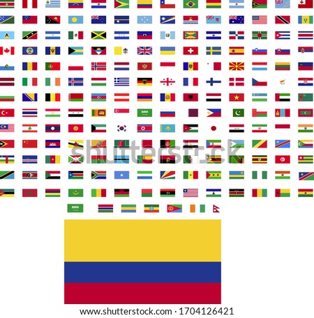 flags of the world. world flag vector illustration. rectangle design. square design. sample image colombia