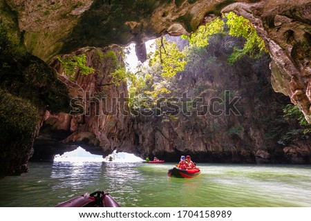 Canoeing at Hong island, Phang Nga Bay, Thailand Royalty-Free Stock Photo #1704158989