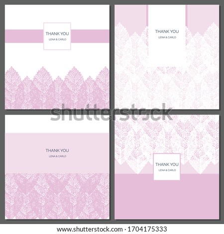 Tender pink lace wedding, love cards templates set romantic design