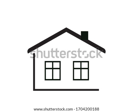 Flat black home (roof and window) icon Vector Illustration