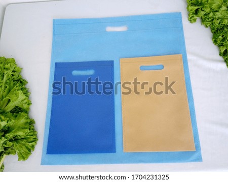 D-cut Colorful bags isolated on white studio background. Woven Bag Non tote bags. Reusable Shopping bags for mockup. copy space with bags