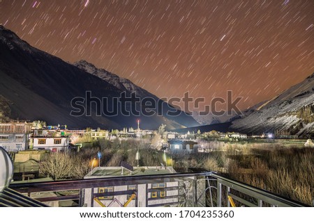 Star trails during a night in Tabo, Spiti valley, Himachal Pradesh, India