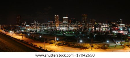 Panoramic view of Baltimore at night