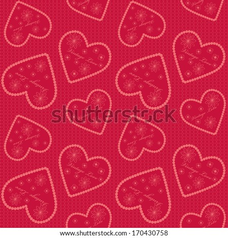 Beautiful Valentine's day seamless pattern background with lacy hearts in bright red color.