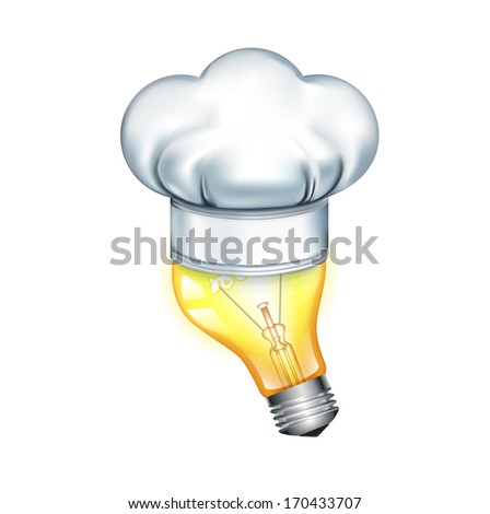 chef hat on light bulb isolated on white background