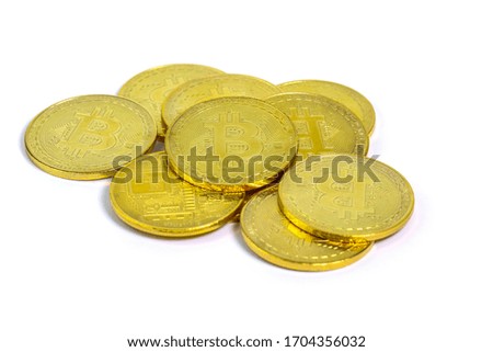 Golden bitcoin on white background 