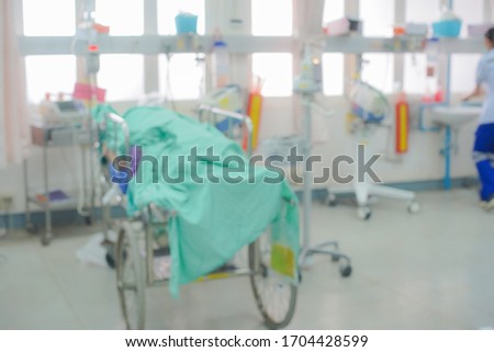 Blurred of patient on bed with nursing care and quality of healthcare service for treatment in the hospital.