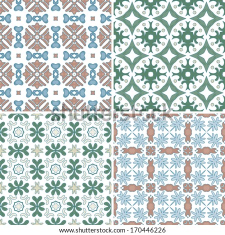Set of four seamless pattern illustrations - like Portuguese tiles