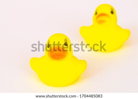 background texture yellow duck toy for children  playing in water a bath on white 