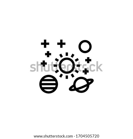 Solar system vector icon in linear, outline icon isolated on white background