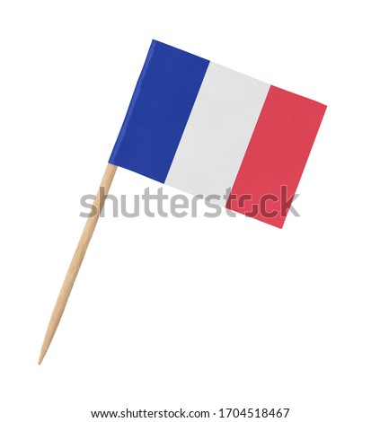 Small paper French flag on wooden stick, isolated on white Royalty-Free Stock Photo #1704518467